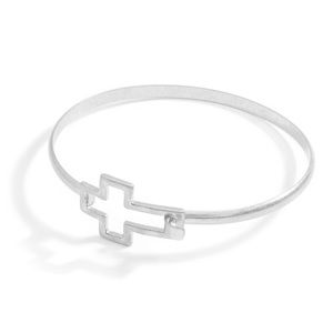Simple Metal Bangle Bracelet Featuring Cross Charm Closure